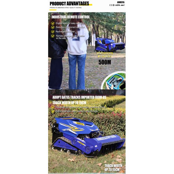 Hot-selling Industrial Multi-Function Tracked Lawn Mower Cordless Single Cylinder Engine Smart Remote Control 360-Degree