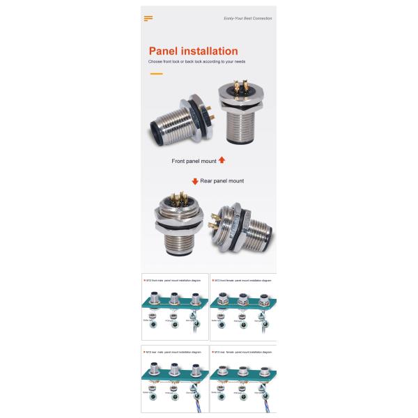 M12 A Code Waterproof Connector 3-17 Pin IP67/IP68 DIN Panel Mount