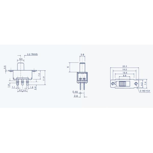DC50V 0.5A 2P2T Miniature Right Angle Slide Switch