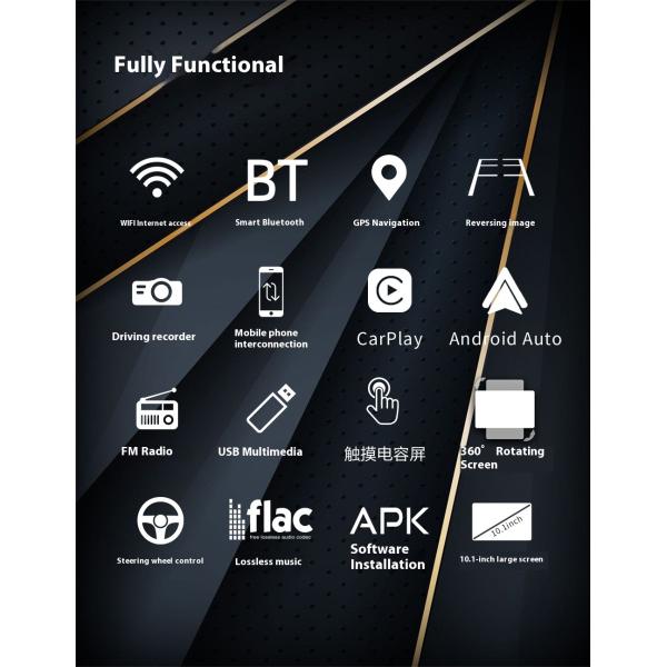 Creatall 10.1 Inch Central Control Car Android GPS Navigation Unit CarPlay for BT USB 360 Degree Rotating Screen Single Head