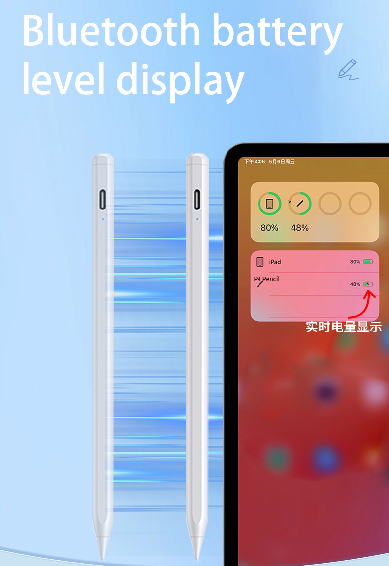 Support APP DIY Function Bluetooth Stylus Pens for IPad, Tilt Drawing, Green Light Indicator, Palm Rejection Tablet Stylus