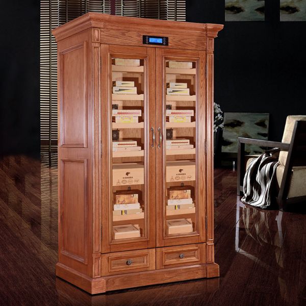 Solid Wood Dual-Door Cigar Cooler Humidifier Cabinet With Secure Locking Solid Wood Dual-Door Cigar Cooler Humidifier Cabinet With Secure Locking