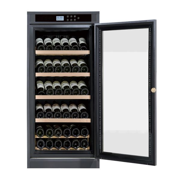 Modern Solid Wood Kitchen Wine Cooler Cabinet with Digital Touch Control Panel and Double-Pane Tempered Glass Door