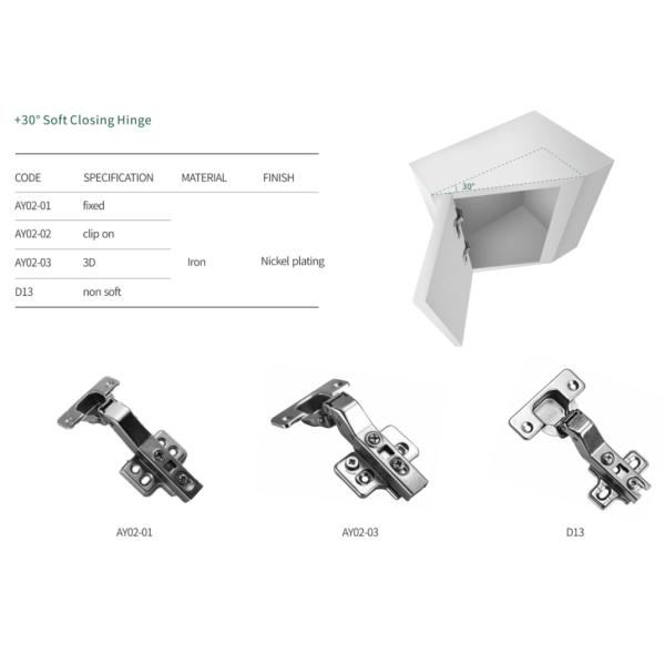AY02 Multifunctional Soft Closing Nickel Plating Cabinet Door Hinge
