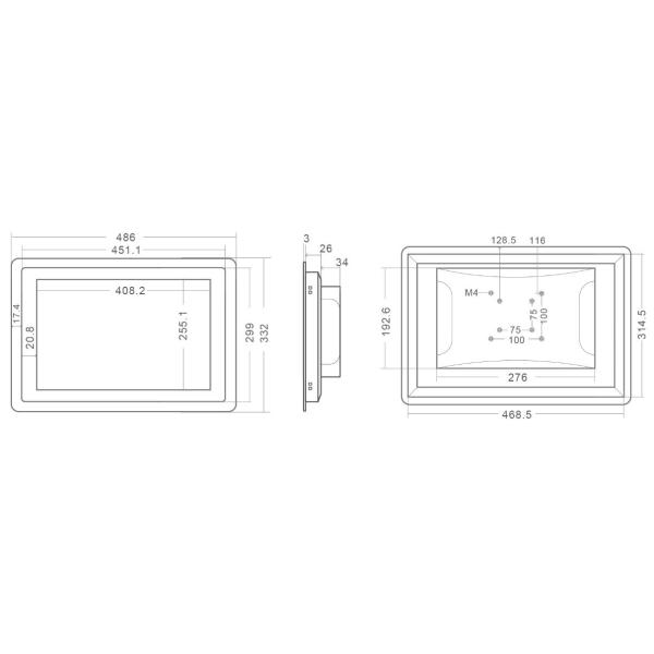 Embedded Mounting All In One panel PC 3MM Thin Bezel 19 inch Wide Screen