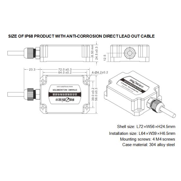 HDA436T High-Impact Dynamic Inclinometer technical diagram