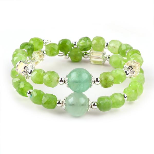 Square Multifacted Bead Peridot Bangle Genuine Crystal Bracelet OEM ODM