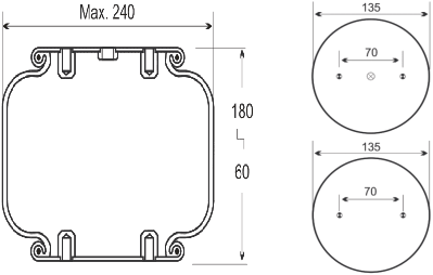 Technical drawing and specifications of Firestone W01-358-7598 air spring