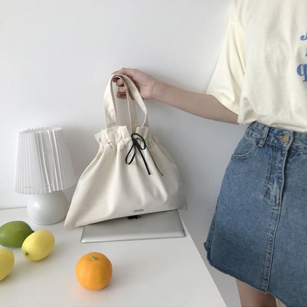 Polyester Lining Material Custom Logo Printed Linen Cotton Canvas Drawstring Tote Bag