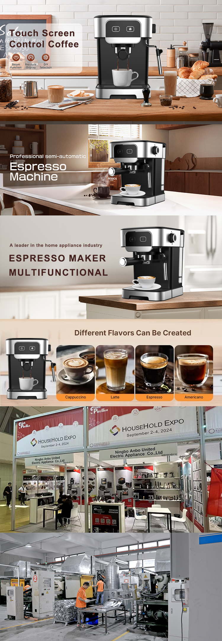 15 Bar Electric Espresso Coffee Machine Smart Milk Frother