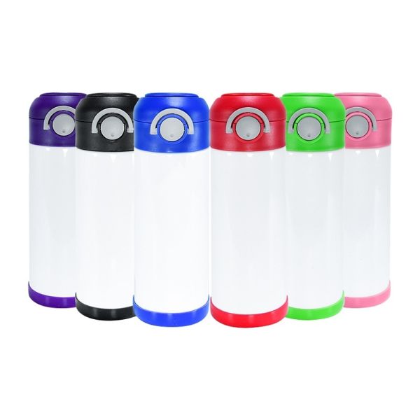 12 Oz 350ml Stainless Steel Insulated White Blanks Kids Sublimation Water Bottle With Bouncing Lid And Straw