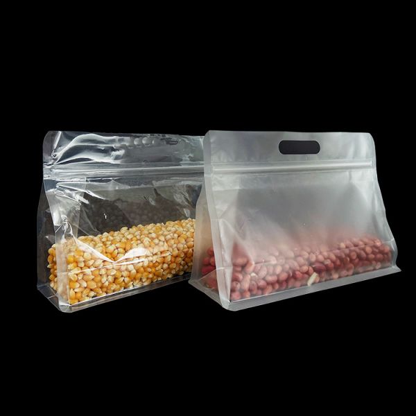Transparent Zip Lock Handle Flat Bottom Pouch Food Storage Bag Plastic Eight-edge sealed Flat Bottom Bag