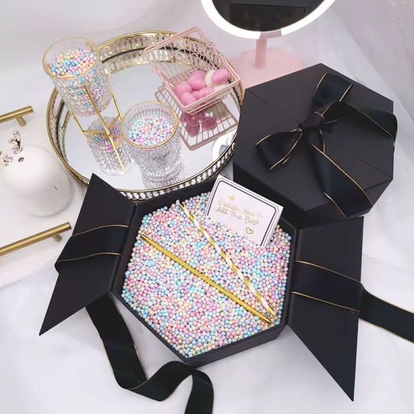 Hexagonal Shaped Art Paper Ribbon Rigid Packaging Box Style Ideal Packaging Choice For Goods