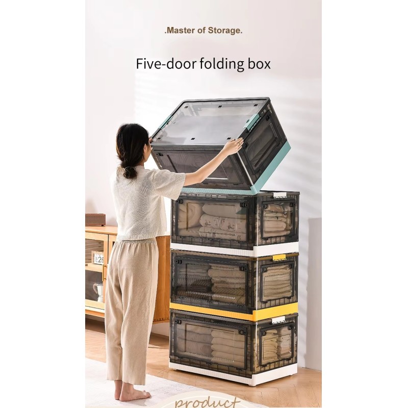 Large Capacity Foldable Clothing Storage Boxes and Stackable Transparent Plastic Furniture Closet Organizers