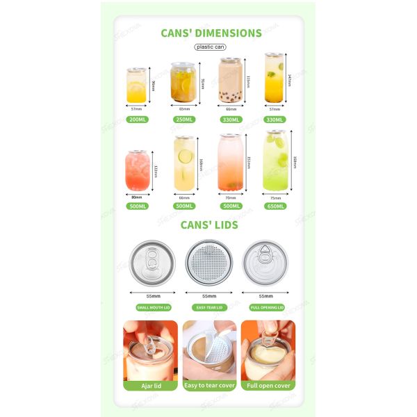 Different sizes of plastic pull-ring clear cans