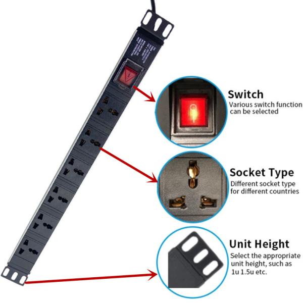 PDU 6 Way 19'' 13A UK Plug For Rack Network Cabinet