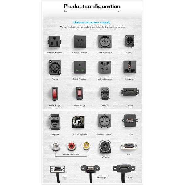 Sliding Tabletop Pop Up Electrical Outlet USB Socket Plug 110V-240V