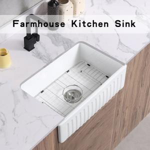 China Rectangular White Ceramic 24 Inch Farmhouse Sink Single Bowl With Grid And Strainer on sale