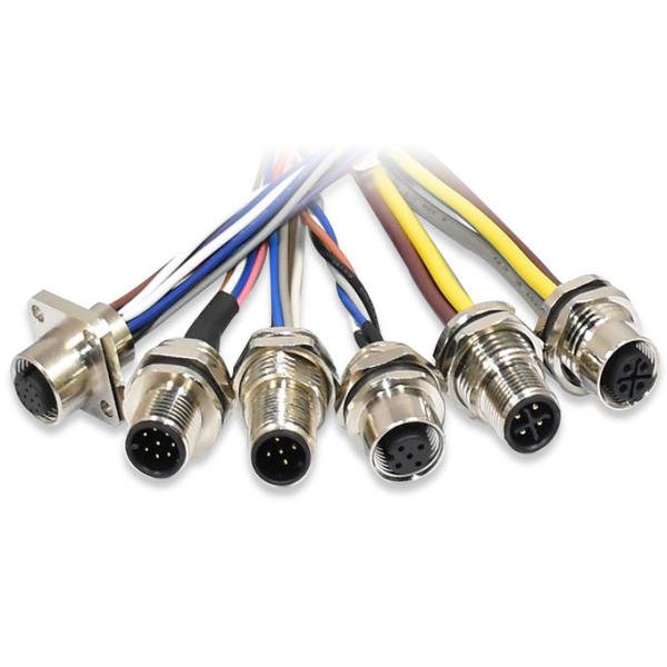 M12 S Coded Connector Female 4 Pins Waterproof Front Panel Mount With Pigtail Plug