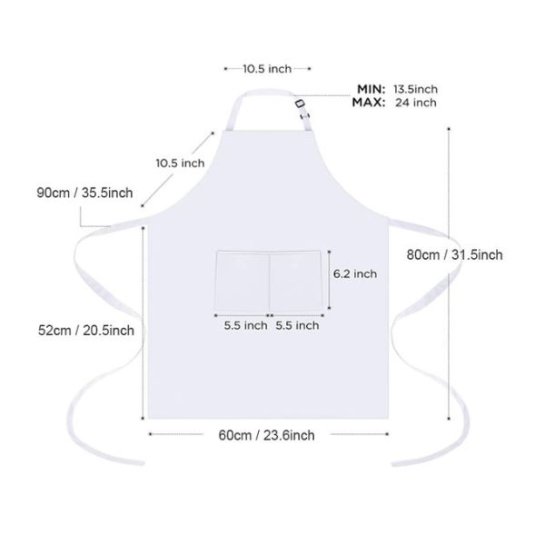 Adjustable White Polyester Apron Sublimation With 2 Pockets Waterdrop Resistant Cooking Kitchen Aprons For BBQ Painting