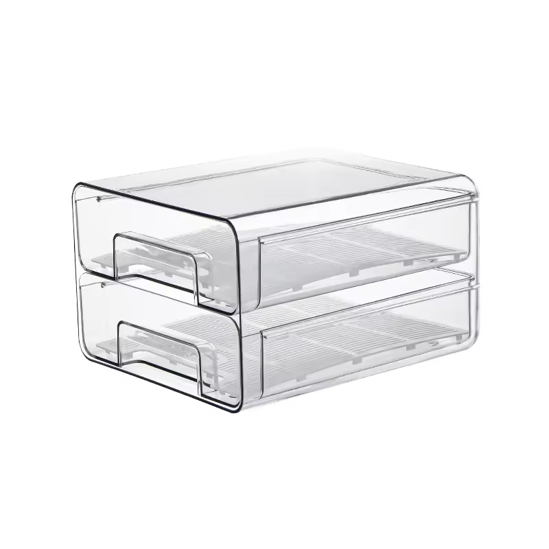 Modern Large Capacity Stackable Double Layer Transparent Plastic Drain Refrigerator Household Drawer Style Food Storage Box