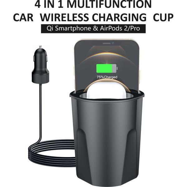 Cup Car Wireless Charger With Convenient Wireless Charging & Cable Charging