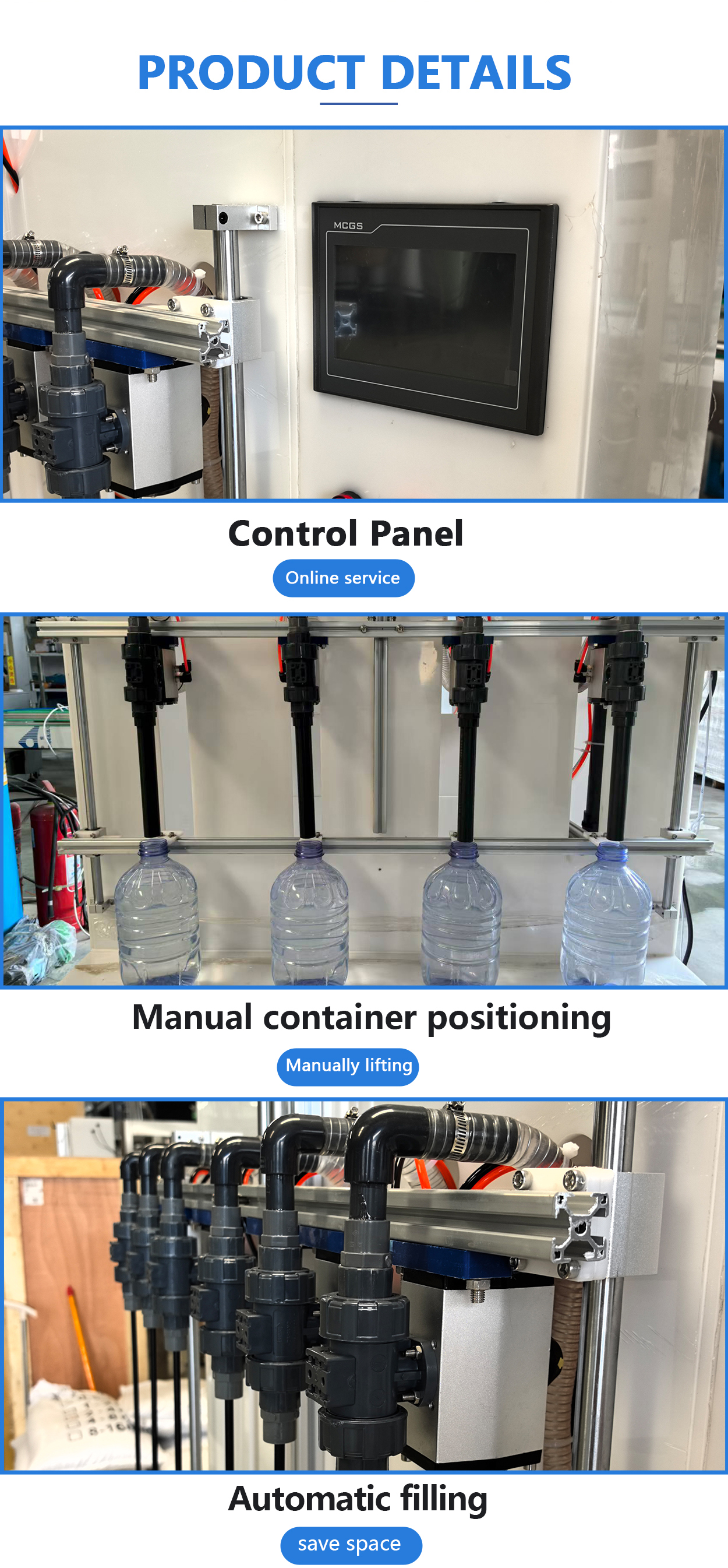 PLC Control Gravity Flow Filling Machine 5 Inch Touch Screen for Parameter Setting