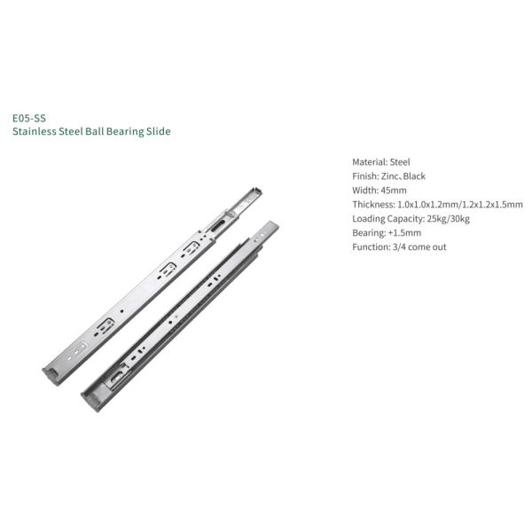 SS304 Ball Bearing Soft Closing Drawer Slide With Full Extension Function