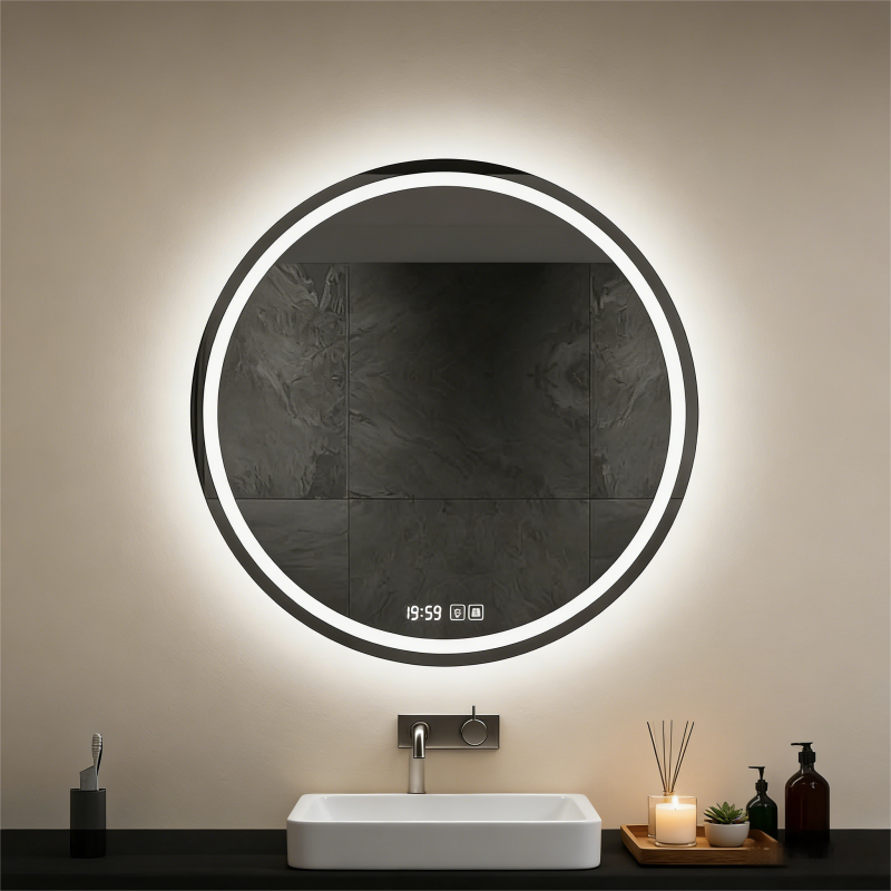 Customized Round Shape Led Mirror Lights Salon Vanity Dressing Table Mirror with Lights 5mm Copper Free Silver Mirror Modern