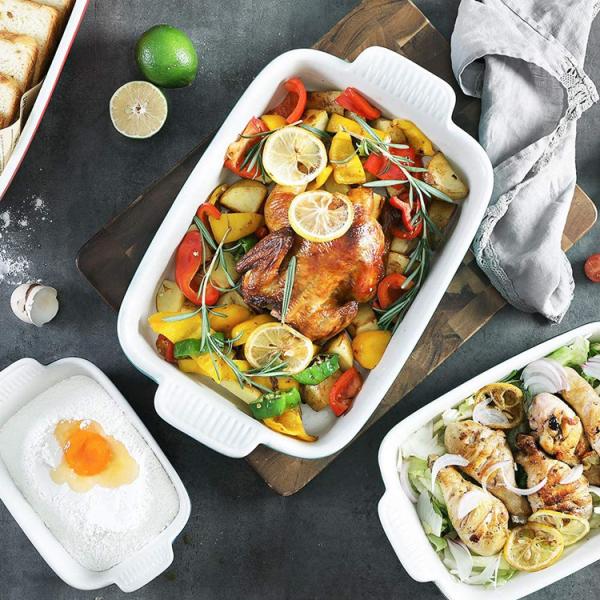 Nonstick Custom Ceramic Bakeware Sets , Red Porcelain Ceramic Lasagna Pans