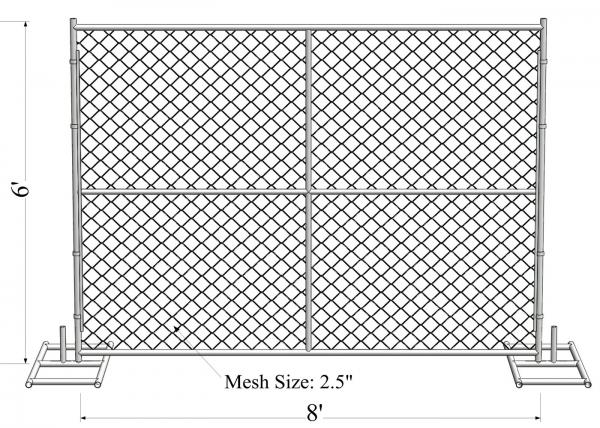 Buy 6' Height x 12' Width 11ga 11.5 ga 12ga  12.5ga diameter chain mesh 60mm Portable Chain Link Temporary Security Fencing at wholesale prices