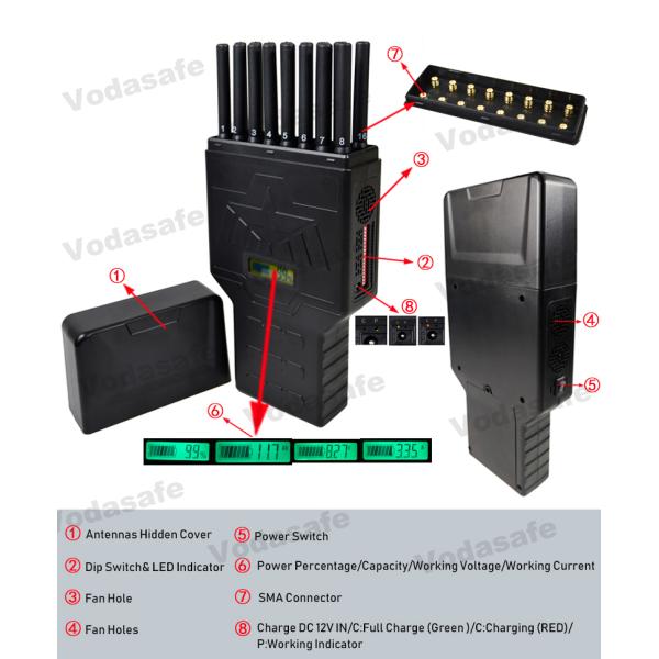 Polyester Pu 25m Radius 16W 12000mAh 5G Jammer Blocker