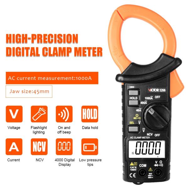 VICTOR 3266 HIGH-PRECISION DIGITAL CLAMP METER large screen display maximum display 4000 word height 15m