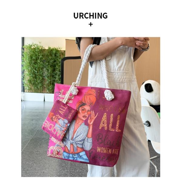 Versatile And Practical Multifunctional Zipper Handbag, Foldable Beach Bag, Creative New Cartoon Print Shoulder Bag
