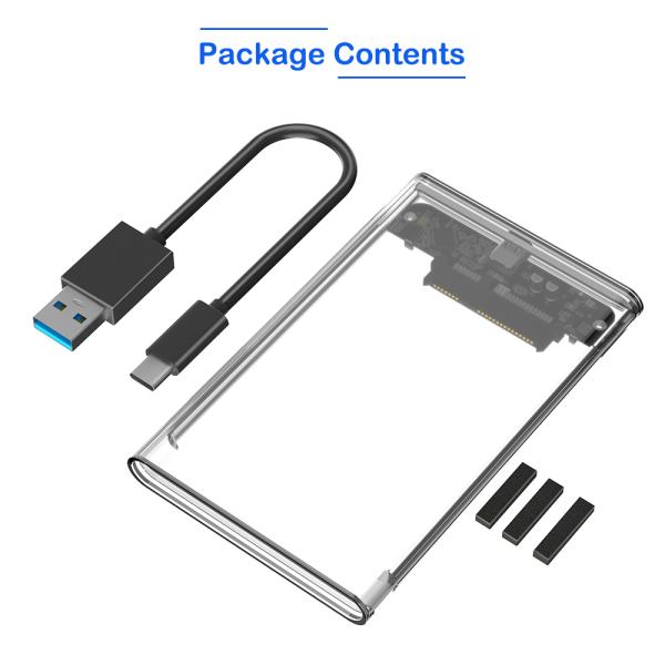 USB 3.0 Type-C 2.5-inch SATA HDD Enclosure with Transparent Case