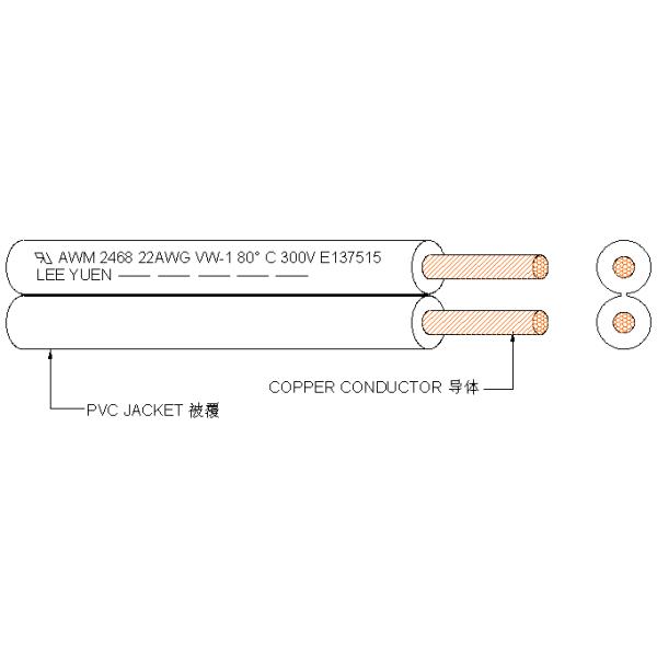 UL2468 PVC Insulation 2 Core Copper Speaker Wire Flexible Cable 300V Rated