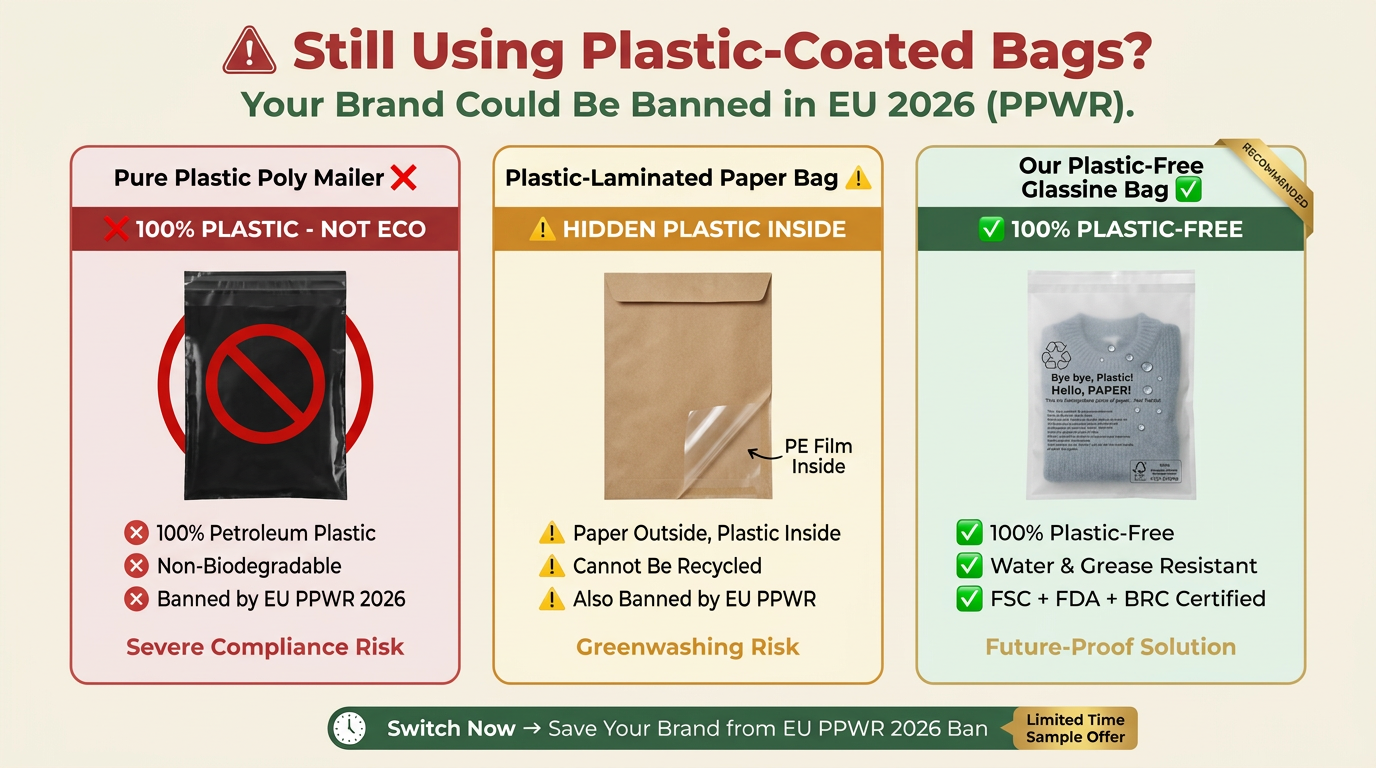 Compostable Biodegradable Glassine Envelope Apparel Packaging Eco Friendly Clothing Pouch Garment for Certified Recyclable