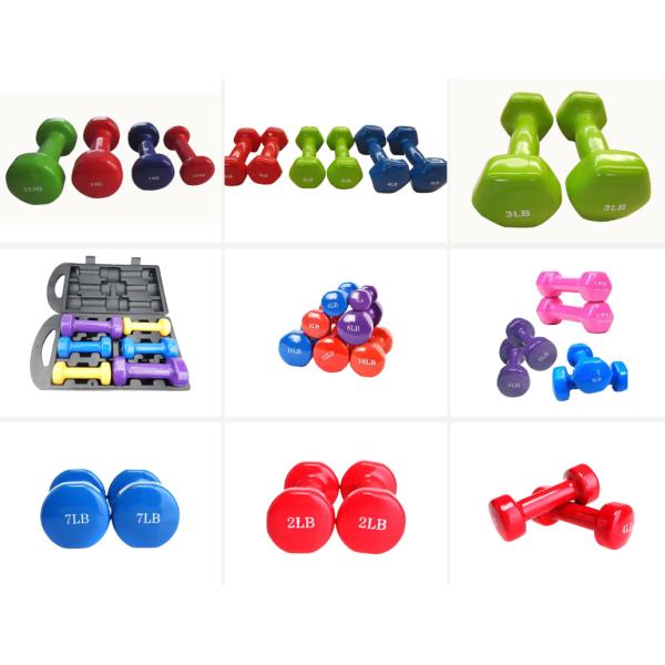 color coded dumbbells, dipping dumbbells, colored dumbbell set, PVC dumbbells