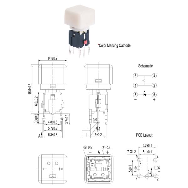 Mini SPST Illuminated Push Button Switch IP40 With Cube Cap