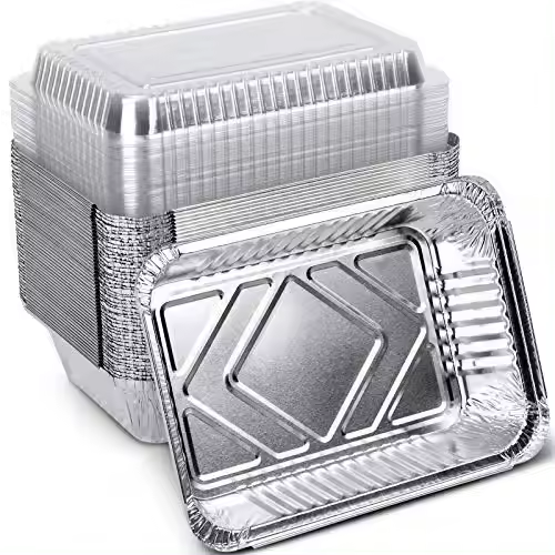 Convenient and Durable Rectangular Silver Aluminum Foil Container for Food Packaging