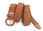Fashion Ladies Braided Belts With Round Leather Covered Buckle