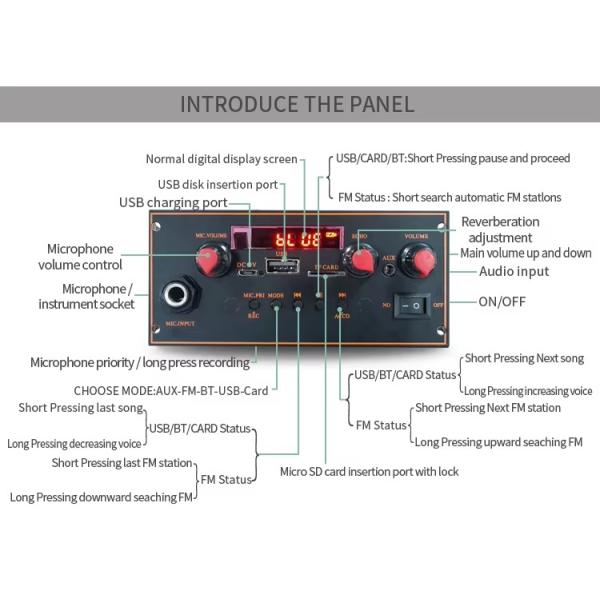 2x10W Bluetooth 5.0 Stereo Motherboard with MP3 Decoder and FM Radio Function