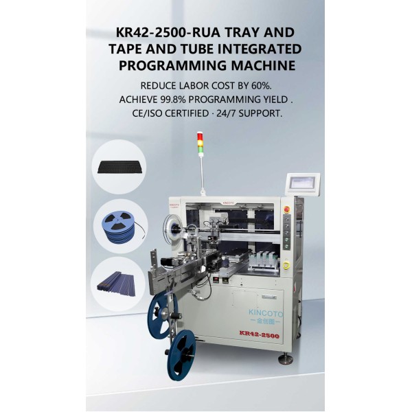 Compatible with Tubes, Trays, and Tapes—Flexible IC Programming KR42-2500-RUA 6-in-1 Operation Modes | 4 Stations ±0.03mm for QFP/QFN/SOP/SSOP