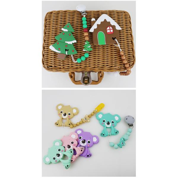DIY Silicone Christmas Tree Teether , Safe Soft Rubber Beads For Teething