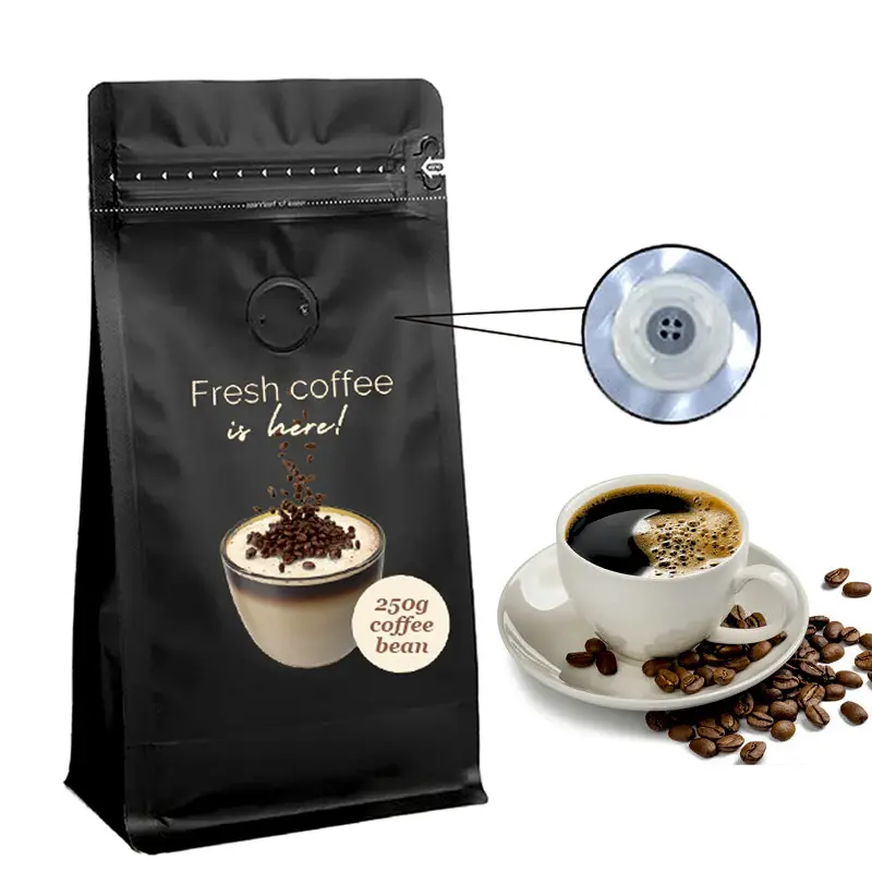 Recyclable PET Custom Printed 200g 500g 1kg Square Bottom Coffee Bean Packaging Box Pouch Smell Proof 5lb Coffee Bag Milk Jelly