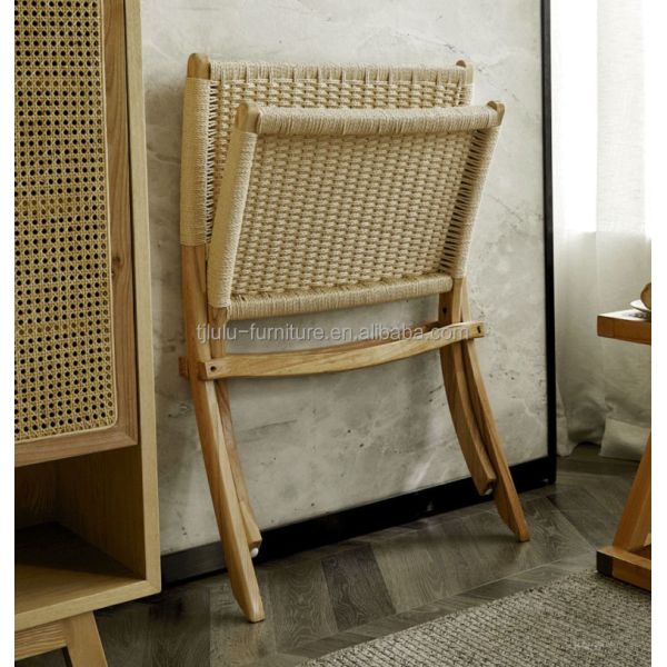 Effortless Elegance Lacquered Finish Nordic Classical Woven Cord Solid Wood Folding Lounge Chair for Living Room
