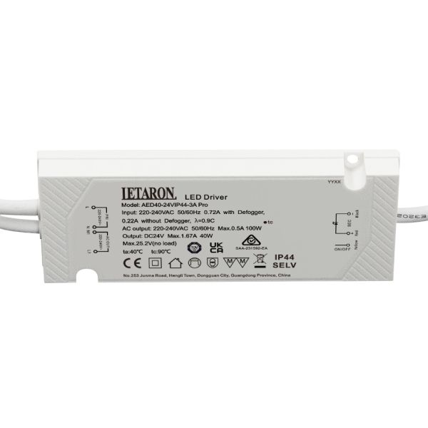 40W 24V Waterproof IP44 LED Driver with Cables for Mirror LED Lighting