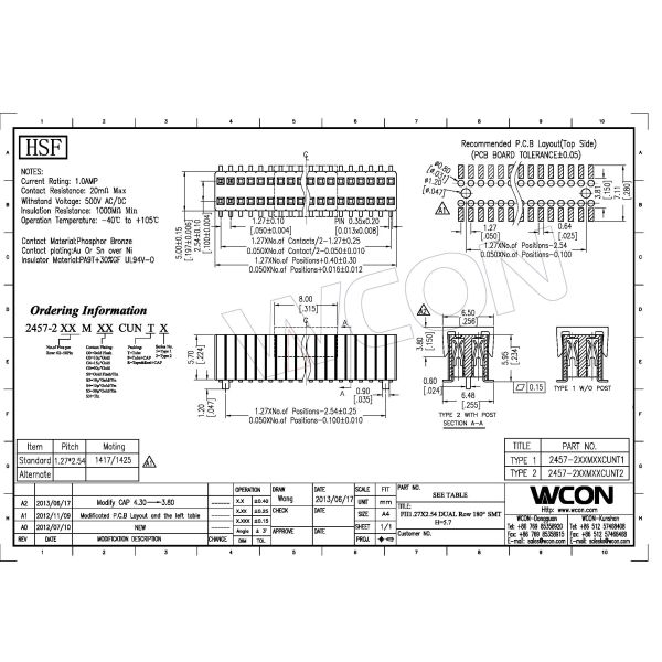 1.27 pitch connector , pin header connector for electronics / electrical