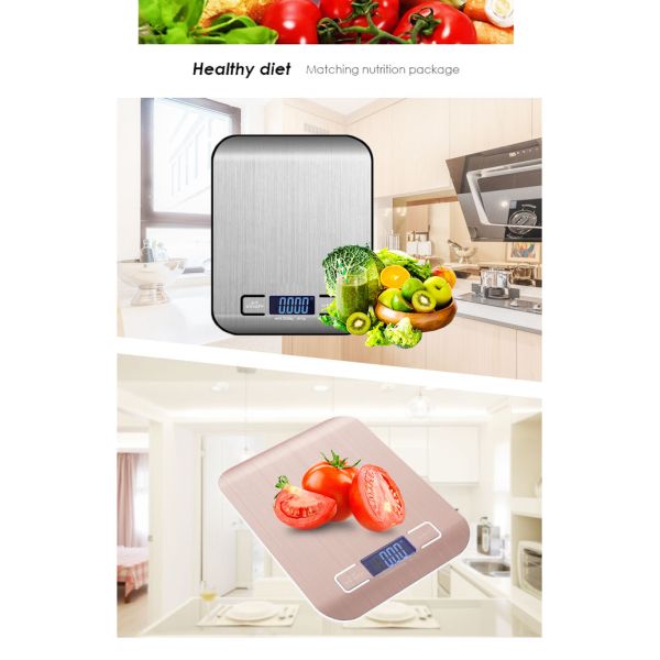 Digital Display Precise Rectangle Stainless Steel Kitchen Scale for Electronic Food Measurement Range 5kg 15kg Battery