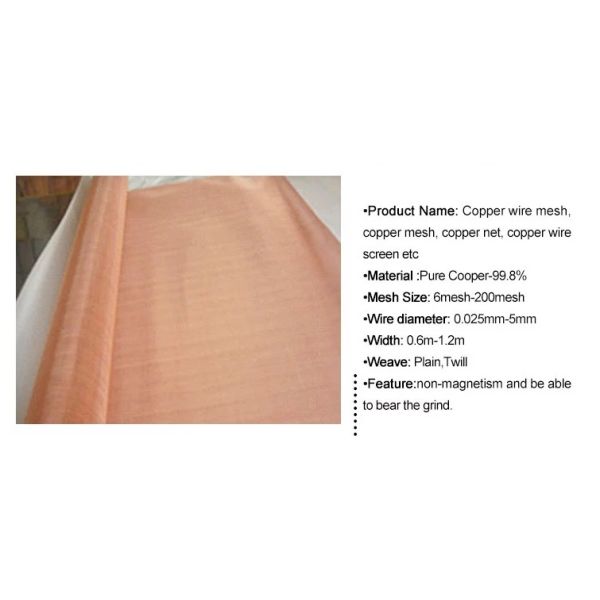 Faraday cage 200 mesh 99.9% red copper wire shielding fabric mesh screen